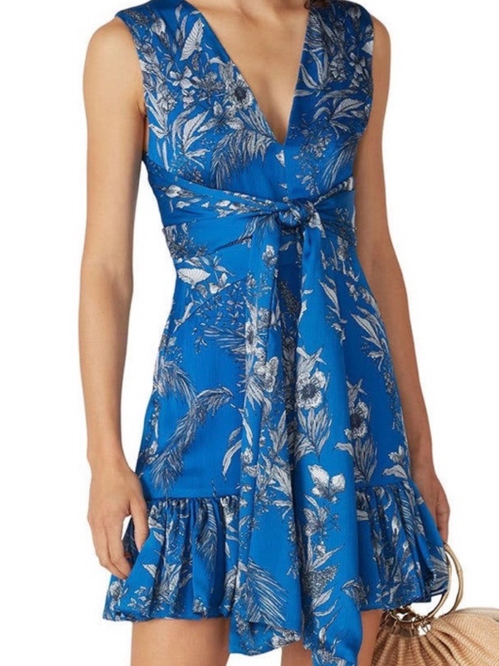 Alexis Blue Floral V-Neck Tie-Waist Mini Dress